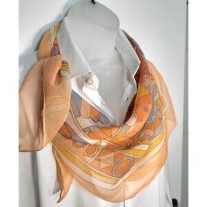 Vintage Sheer Chiffon Orange Pop Art Scarf Psychedelic Geometric Pattern 31 in